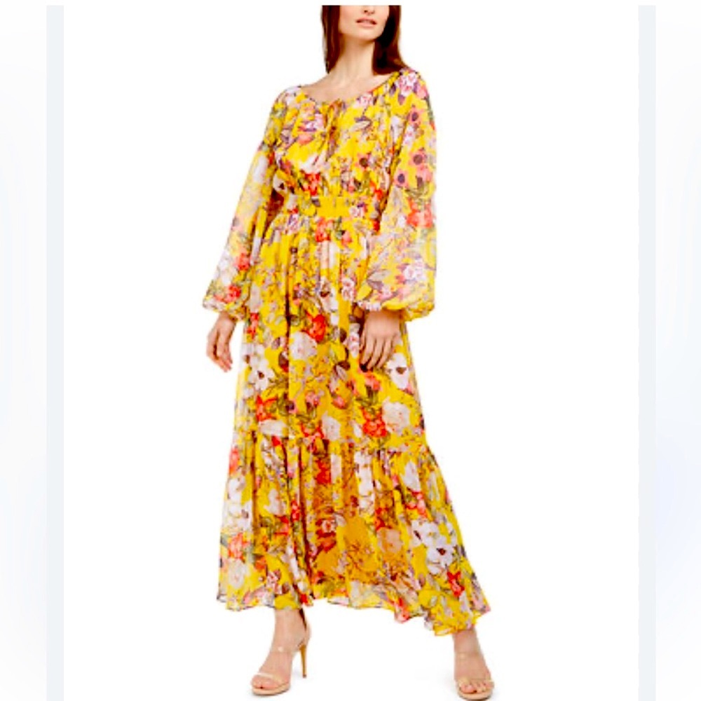 INC. Floral Maxi Dress Medium Long Balloon Sleeves Smocked Waist NWT Cottagecore